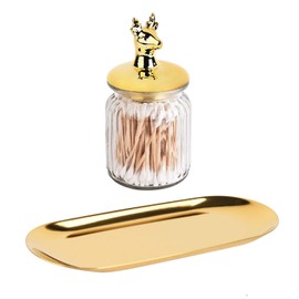 Qtip Dispenser Holder Bathroom Vanity Storage Organizer Canister Apothecary Jars with Tray Set for Cotton Swabs, Rounds, Balls, Makeup Sponges,Q-Tips,Jewelry,Bath Salts Bathroom Accessories Items