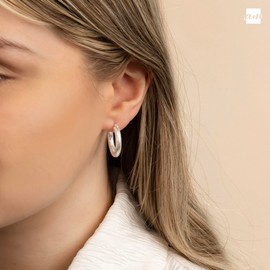 Amberta Women Handmade 925 Sterling Silver Chunky Hoop Earrings: Textured Hoop Earrings 15 mm