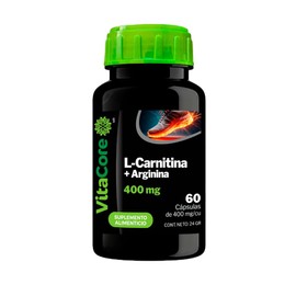 L-Carnitina + Arginina | 400 mg | 60 cápsulas | Suplemento Alimenticio para Energía, Circulación y Quema de Grasa