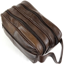 Vanity Bag for Men, Leather, for Personal Toilet Items/Travel/Holiday/Night Away/Weekend (Black or Brown) Brown brown
