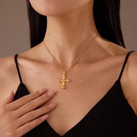 Gold Small Cross Necklaces for Women Trendy Non Tarnish Pendant Jewlery Chain Religious Gifts for women men (N12-2), Small, Brass, Cubic Zirconia
