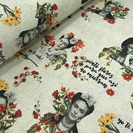 Kt KILOtela - Fabric Sold by the Metre, Digital Print, Half Panama, 100% Cotton, Width: 280 cm, Choice of Length, 70 in 70 cm, Frida, Vibrant, Background Texture.