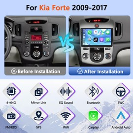 Motorsi [4+64G] Car Stereo Radio for Kia Forte 2009-2017 with Wireless CarPlay & Android Auto 9 Inch Touch Screen Bluetooth Audio with GPS Navigation Mirror Link WiFi RDS Backup Camera MIC