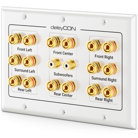 deleyCON Multimedia Speaker Boxes Wall Socket Wall Plate with Banana Plug Sockets for 7.1 Surround Sound System and Subwoofer Home Cinema