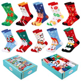 SULOLI 12 Pairs Christmas Socks, Xmas Funny Unisex Warm Novelty Socks for Christmas Party Favor Birthday Gift