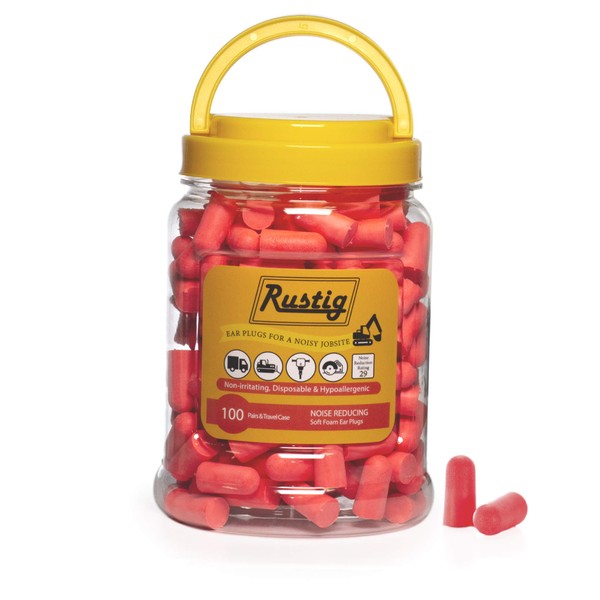 Rustig Foam Noise Reducing Ear Plugs for Hearing Protection During Construction, Home Repairs, and Safety (100 Pair)
