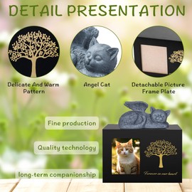 DiDiBirDi Pet Urn for Cat Ashes,Wooden Black Cat Urns for Ashes,Cat Memory Box,Cat AshesKeepsake with Resin Cat Angel Statue and Ashes Bag