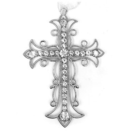 Crystal Cross Ornament for Christmas Tree or Hanging Décor, 4.5"