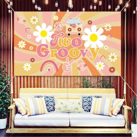 LOONELO Two Groovy Backdrops Banner with 70.8x43.3 inch, Retro Hippie Boho Girl Party Decoration Banner, Photography Background for Hippie Theme Party Decorations
