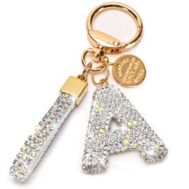 Initial Letter Keychain for Women Girls, Bling cute KeyChain for Car Key Accessories Lanyard and Backpack Bag，Perfect Gift (White-A)