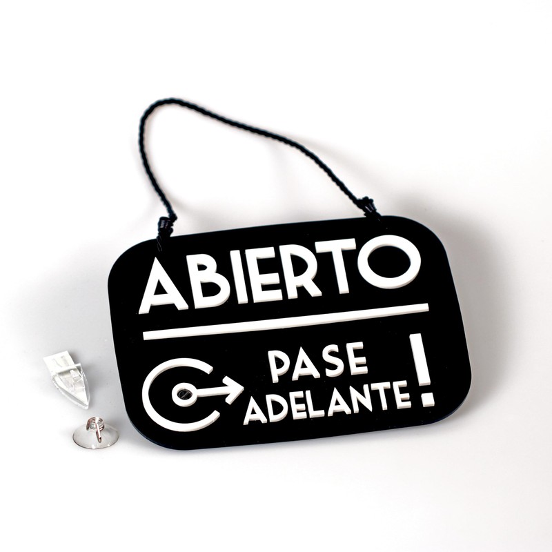 Abierto Cerrado Sign Vuelvo Enseguida with Suction Cup, Vintage Retro