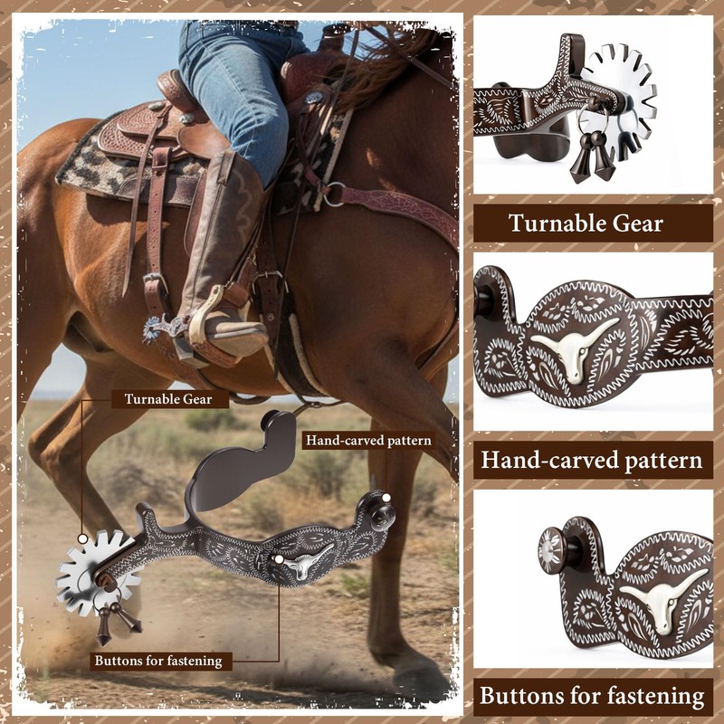 2 Pack Western Cowboy Spurs Paired with 2 Pcs 6