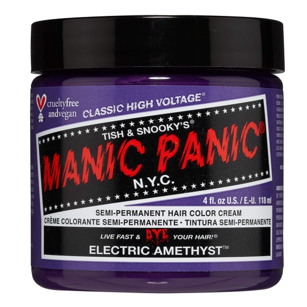 MANIC PANIC Electric Amethyst Purple Hair Dye - Classic High Voltage - Semi Permanent Bright Purple Hair Color With Violet And Blue Undertones - Vegan, PPD & Ammonia Free (4oz)