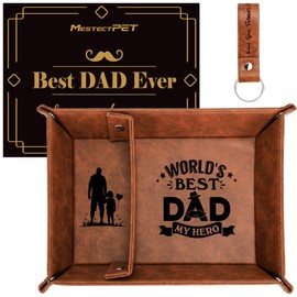 MestectPET Valet Tray Gifts for Dad from Daughter and Son, Bedside Organiser Dad Birthday Gift, Best Dad Presents for Daddy on Fathers Day Christmas, PU Leather Tray for Wallet Keys Watch