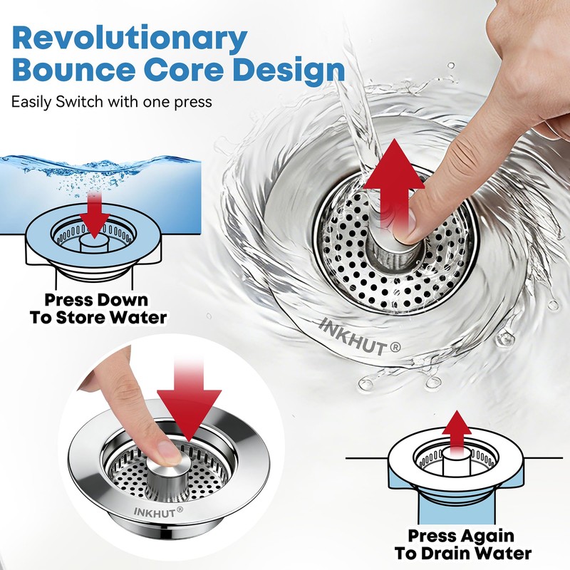 Upgraded 3 in 1 Kitchen Sink Drain Strainer - Stainless