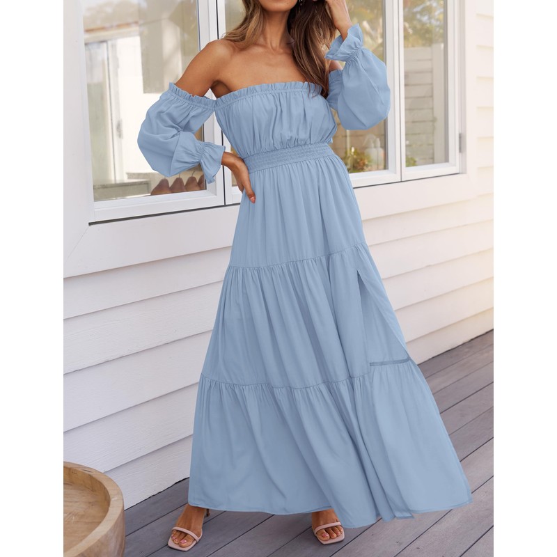 ZESICA Women's 2025 Boho Sexy Off Shoulder Long Sleeve Smocked