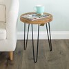 Rustic Old Elm Wood Round End Table with 3-Leg Metal