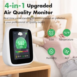 CO2 Carbon Dioxide Detector, 5-in-1 Indoor Air Quality Monitor, CO2 Meter with Alarm, Tester for Carbon Dioxide, Temperature & Humidity, for Grow Tents, Home, Bedroom