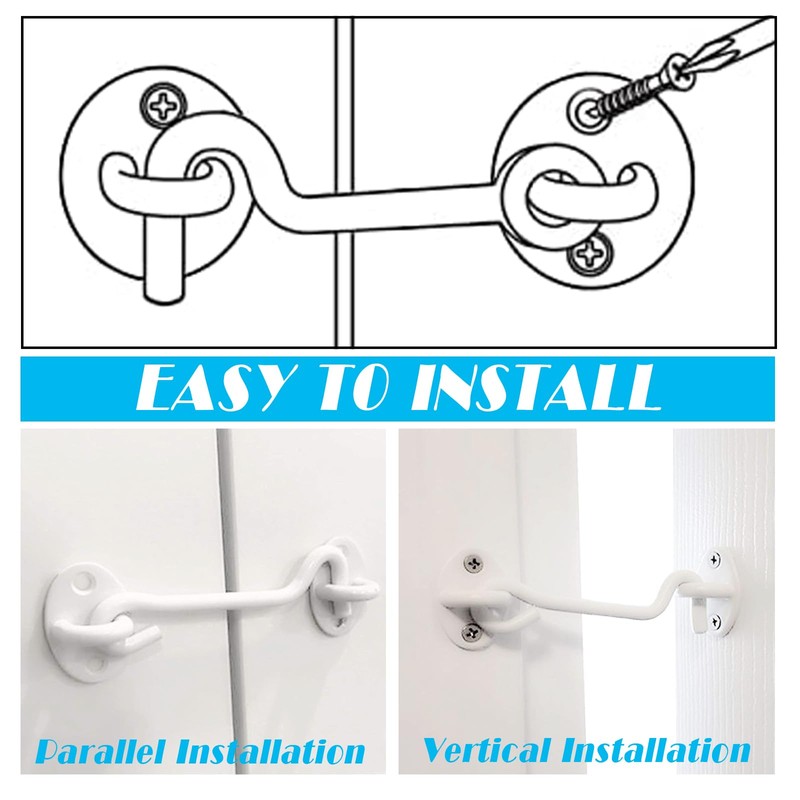 2pcs White Cabin Hooks 8 Inch, Stainless Steel Gate Hook