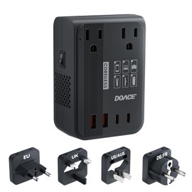 DOACE 220V to 110V Converter 350W Voltage Converter US to Europe for Hair Straightener/Curling Iron Converter for European Travel with 4-Port USB Charging and UK/AU/US/EU Worldwide Plug Adapter