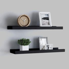 TREATLIFE HOME Stylish Wall-Mounted Picture Frame Ledge Shelves Set, Durable MDF, Black, 23.6" x 3.5" x 1.2"