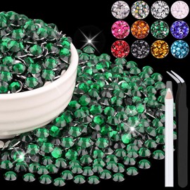 BELLEBOOST 1500PCS 6mm Resin Rhinestones Bulk for Crafting (Dark Green), Flatback Bedazzling Crystals for Crafts DIY Nail Decoration, Gems Charms for Tumbler Shoes Clothing Fabric with Pickup Pen and Tweezers