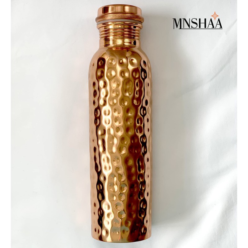 Mnshaa Pure Copper Hammered Water Bottle, Handmade Drinking Vessel Flask,