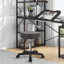 KKTONER Round Rolling Stool PU Leather Height Adjustable Swivel Drafting Work SPA Medical Salon Stools Chair with Wheels (Grey)