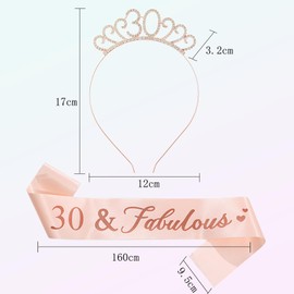Gdrghe 30th Birthday Gifts for Women Birthday Sash and Crown Rose Gold Crystal Tiara for Women Birthday Crown Adult 30th Birthday Decorations Birthday Gift Party Accessories (30 Years Old)