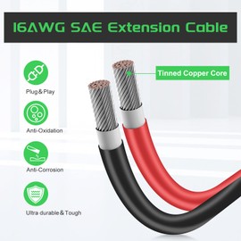 SAE 10FT 16AWG Battery Charger Extension Cord with Quick Disconnect Connector for Automotive, RV