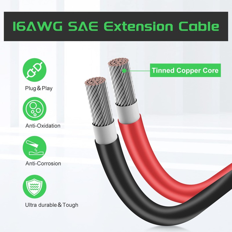 SAE 10FT 16AWG Battery Charger Extension Cord with Quick Disconnect