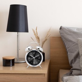 Lafocuse Double Bell Alarm Clock, 16 cm, Analogue, No Ticking, Metal Black Alarm Clock with Large Dial, Silent Bedside Table Clock with Night Light for Bedroom, Office