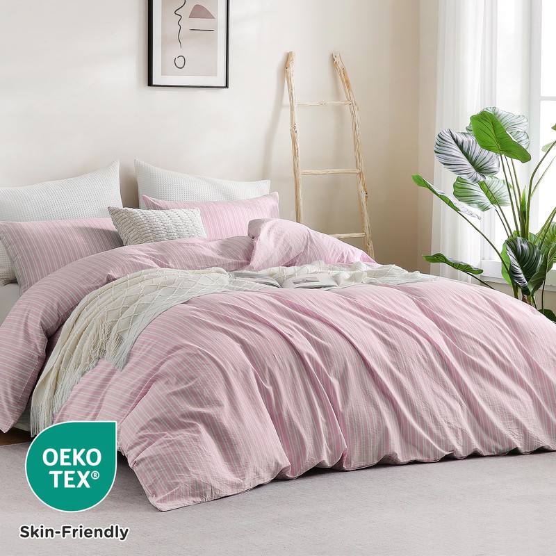 Striped Duvet Cover King Size 100% Washed Cotton Comforter Cover