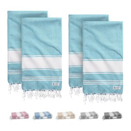 9Threads 100% Cotton Turkish Beach Towel with Bag Towels Oversized 36"x72" Pool Absorbent Extra Large Quick Dry Sand Travel Towel (Aqua Blue, 4 Pack)