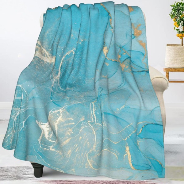 Jbofyee Blue Teal Turquoise Marble Throw Blankets All Season Ultra