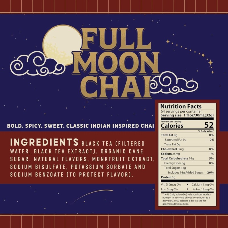 Maya Chai Tea Concentrate, Full Moon, Organic Cane Sugar, 64