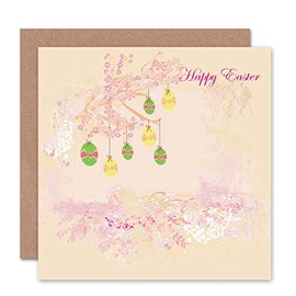 Wee Blue Coo HAPPY EASTER HANGING EGGS TREES BLANK GREETINGS CARD ART