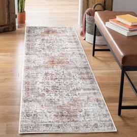 Bloom Rugs Washable Non-Slip 10 ft Runner - Ivory/Blush Traditional Runner for Entryway, Hallway, Bathroom, and Kitchen - Exact Size: 2.5' x 10'