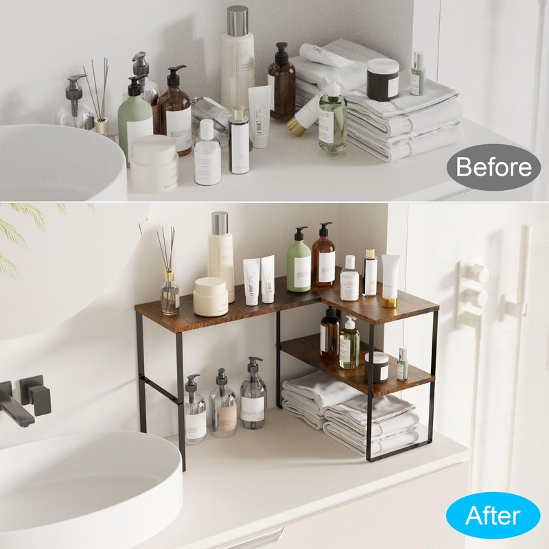 Golener Countertop Organizer Corner Shelf, 2 Tier Adjustable Stackable Corner
