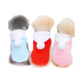 Dog Clothes Warm Hoodie Hood Cute Pom Fleece Autumn Winter Small Dog Medium Dog PetGround (S, Pink)