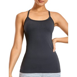 CRZ YOGA Seamless Workout Tank Tops for Women Racerback Athletic Camisole Sports Shirts with Built in Bra Dark Grey Small