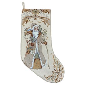 Peking Handicraft Embroidered Needlepoint Stockings Santa with Gift, 18-inch Height, Home, Indoor