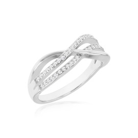 Tuscany Silver Women's Sterling Silver Rhodium Plated Cubic Zirconia Double Crossover Ring - Size P