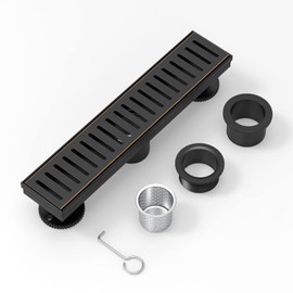 WEBANG 12 Inch Shower Linear Bronze Drain Rectangular Floor Drain with Accessories Capsule Pattern Cover Grate Removable SUS304 Stainless Steel CUPC Certified Oil Rubbed Bronze
