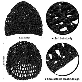 5 Pack Mesh Crochet Hairnet Rayon Knit Neck Caps Cropped Women's Hairnet Crocheted Night Caps (Black)