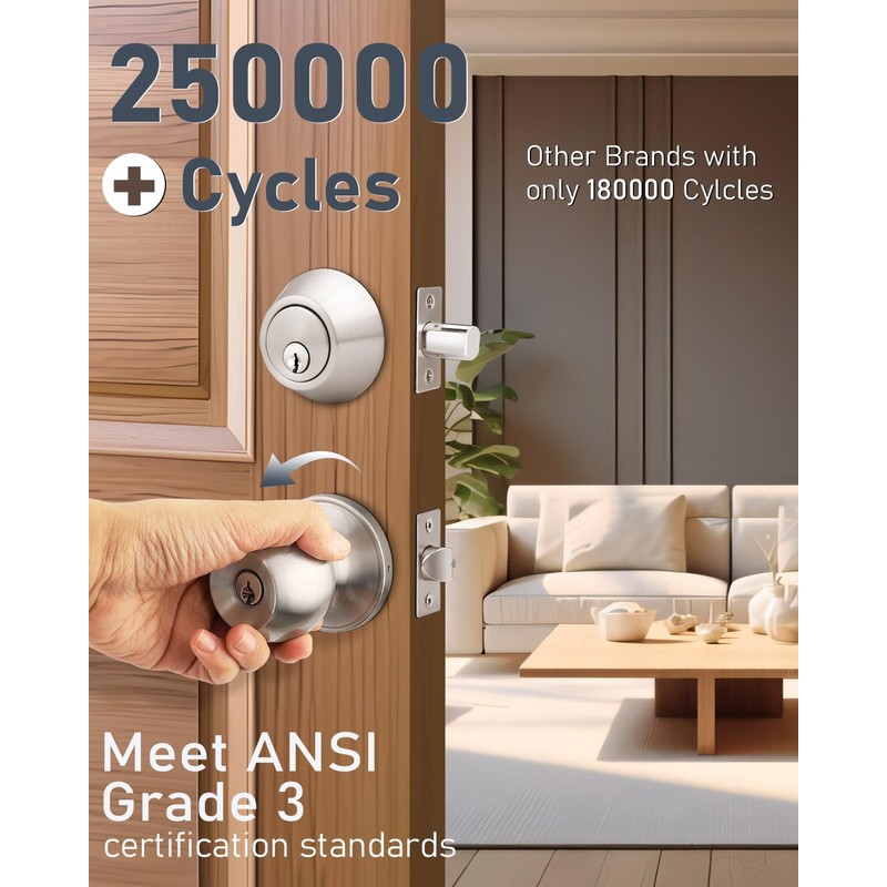 6 Pack Keyed Entry Door Knob and Single Cylinder Deadbolt