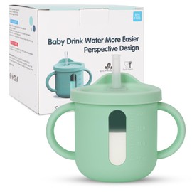 AULEGE Silicone Baby Sippy Cups, BPA-Free Drop-Proof Baby Straw Cup, Toddler Training Cup with Straw Lid for Baby Led Weaning, 6 Months+, 6.76oz, Green