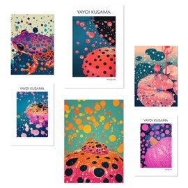 Nacnic Set of 6 Yayoi Kusama Pumpkin Frog Pink Orange Japanise Colors Posters with design illustration to decorate the walls of home. Rooms, office, shop, business. A3 and A4 size. Frameless.