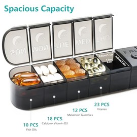 FHORAIN XL AM PM Pill Organizer 2 Times a Day, Fade Resistant Extra Large Weekly Pill Box 7 Day, Double-Sided 14 Compartments for Vitamins, Fish Oil, 