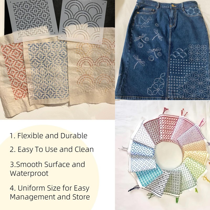 32 PCS Sashiko Stencil Kit, 5.1 x 5.1 Inch Plastic